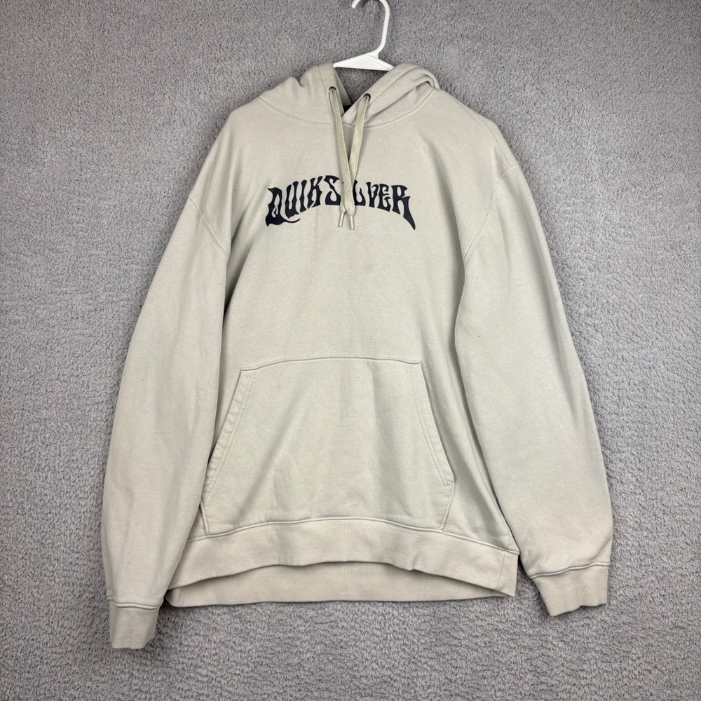 Quiksilver Hoodie Mens XL Beige Thermal Hood Graphic Pullover Surf Skater